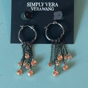 NWT Simply Vera Vera Wang Black and Gold Chain Earrings with Sparkly Ends